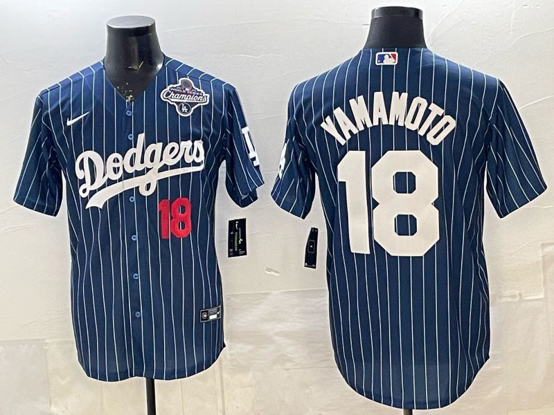 Men 2026 Nike Los Angeles Dodgers #18 Yamamoto Blue Stripe Game MLB Jersey 05->los angeles dodgers->MLB Jersey